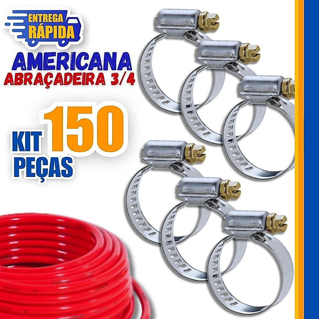 Abraçadeiras 150/130/120/40 Americana 3/4 de Inox Vazado e Parafuso para Mangueiras de Gás e Jardim Variáveis