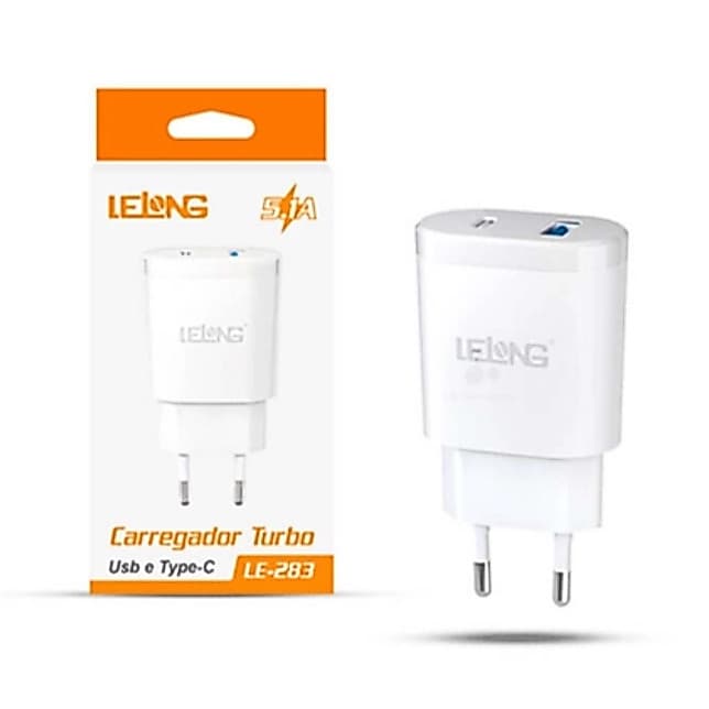 Fonte Duas Entradas Carregador Tipo C E Usb Lelong Le-283