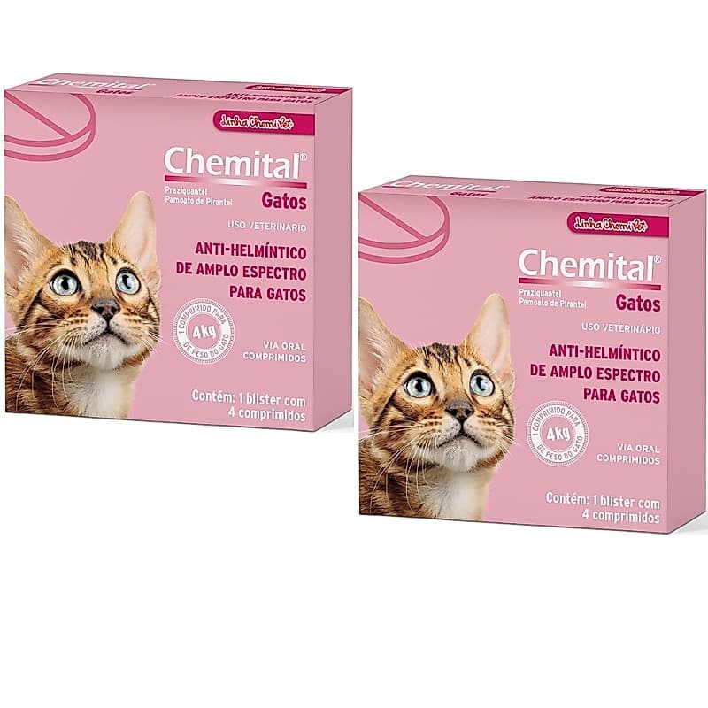 Vermífugo CHEMITAL GATOS - Kit 2 Cx - Total 8 comprimidos