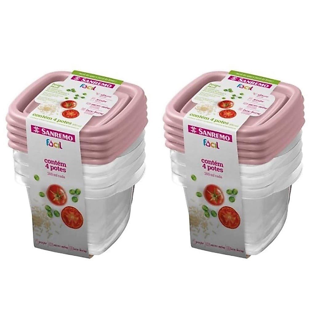 Kit 8 Potes Para Alimentos Quadrado  Transparente 200 ML SR120/4C Sanremo