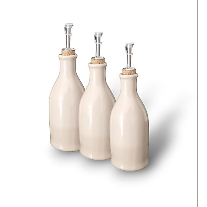 Kit 3 Porta Azeite ou  Porta Vinagre em Cerâmica Colorida Grande 260ml com Bico Dosador em Inox