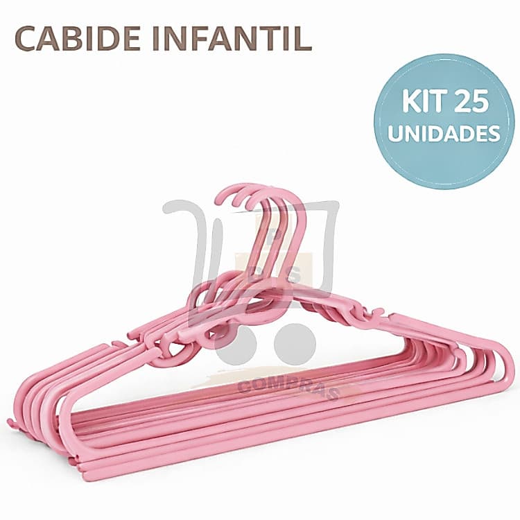 Kit 25 Cabide Rosa Infantil Bebe Plastico Reforçado