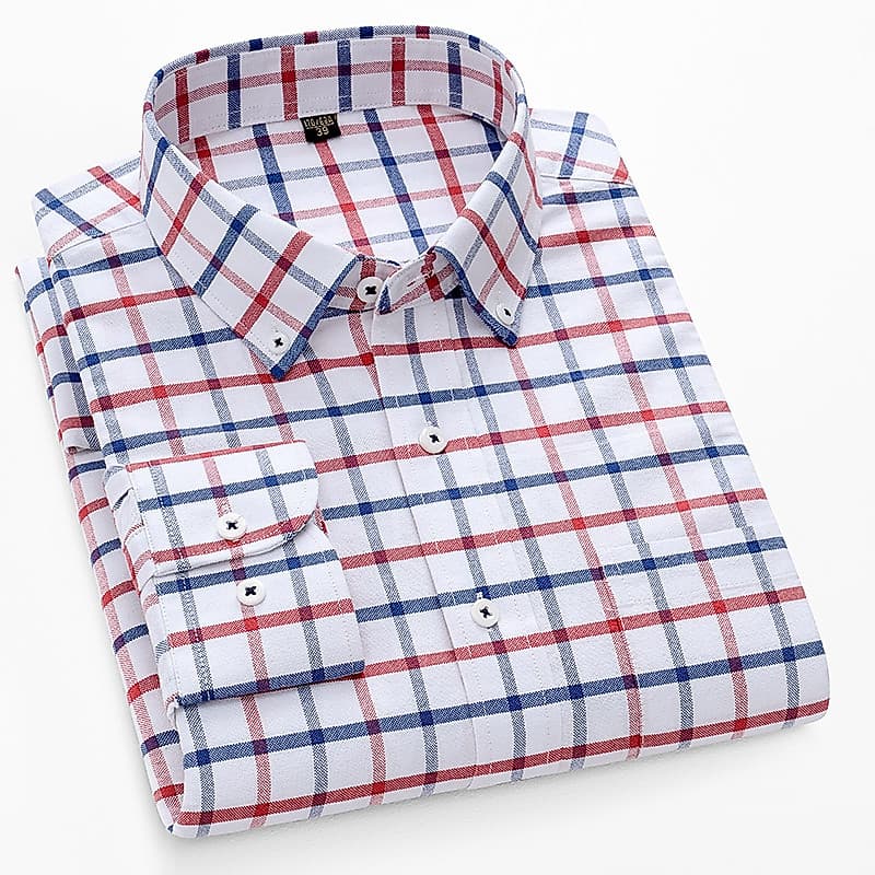 Casual 100% Algodão Manga Longa Oxford Camisa De Homem Xadrez Regular Fit Social Masculina Camisas