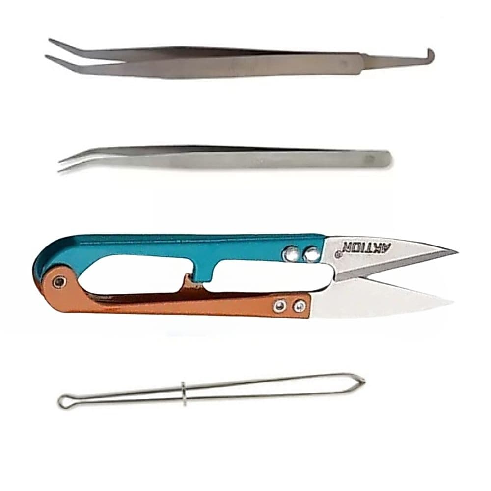 Kit Costura Pinça com Pescador, Pinça S/Pescador Tesoura Arremate METAL ,Passador Elástico com Garra