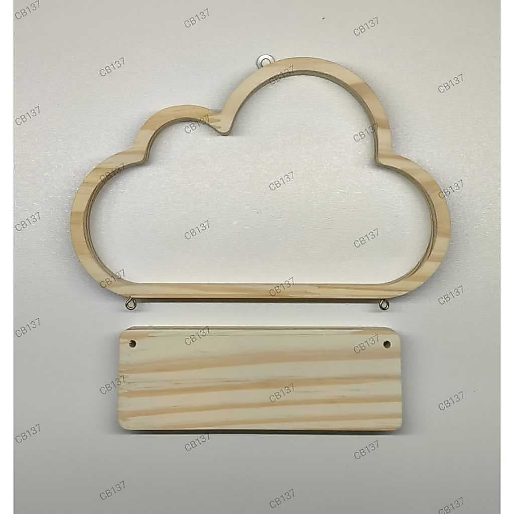 Nicho nuvem em madeira pinus + placa - 27 x 17
