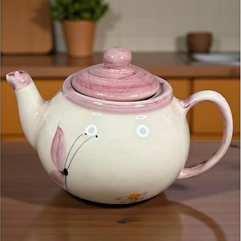 Bule Café Ou Chá Em Cerâmica Pintado A Mão Decorado Borboleta 600ml
