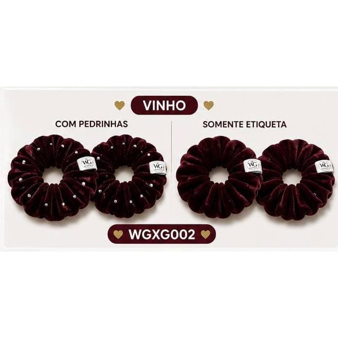 Xuxinas de Pelúcia Premium Tamanho (G) Preto com Pérolas e Vinho com Pedrinhas Tecido Veludo