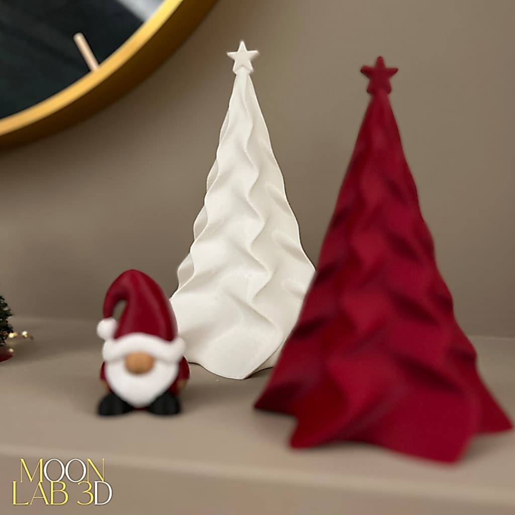 Kit 2 Árvores de Natal Modernas – Enfeites de Mesa para Natal - Vermelha (13cm) e Branca (11cm)