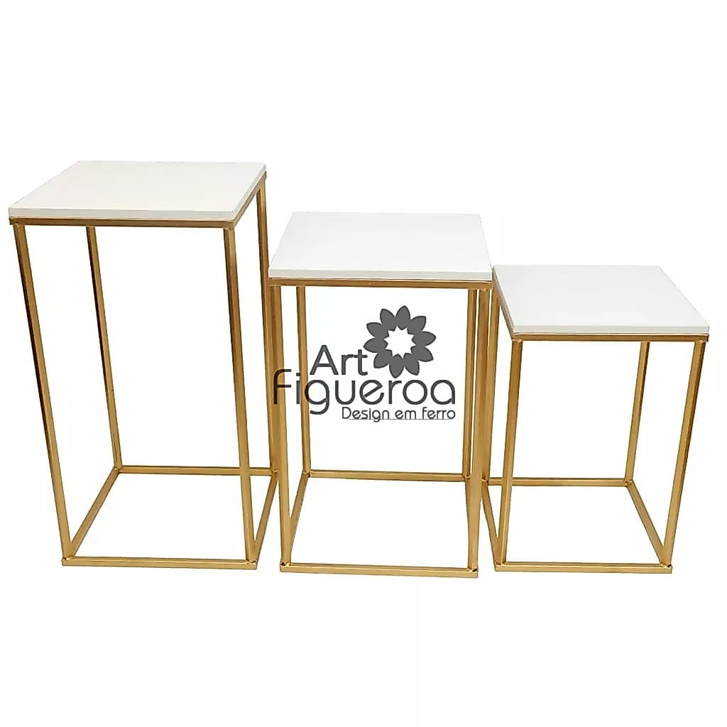 Kit 3 Mesas quadradas Para Decoração Casa Sala Festas Madeira Branca MDF 50/60/70
