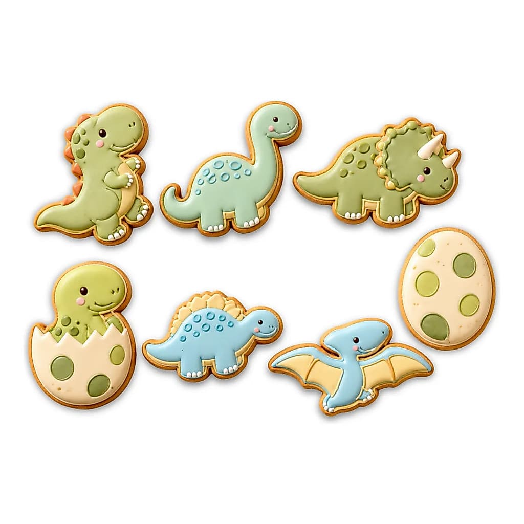 Kit 7 Cortadores Marcadores Biscoito Dinossauro Infantil 6cm PETG Pasta Americana Biscuit
