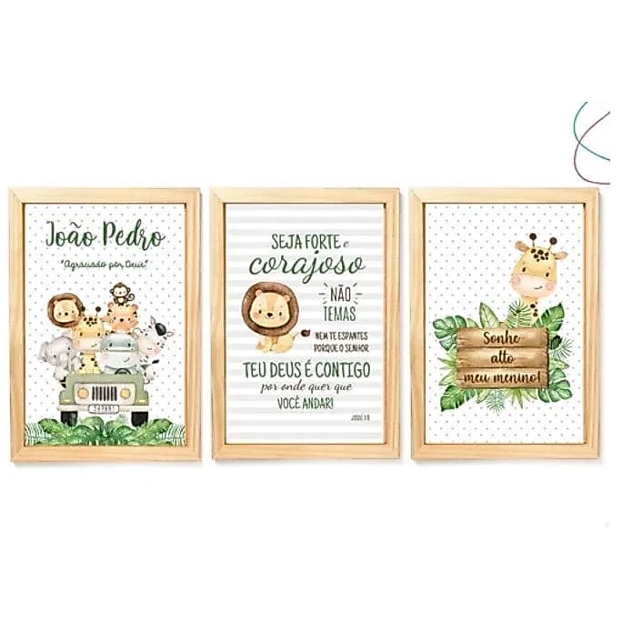Quadros Decorativos  Infantil Safari Baby Aquarela nome personalizado para o enxoval do seu bebê infanti