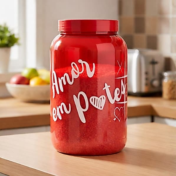 Pote Plástico Mantimentos Organizador Vermelho Amor Em Potes