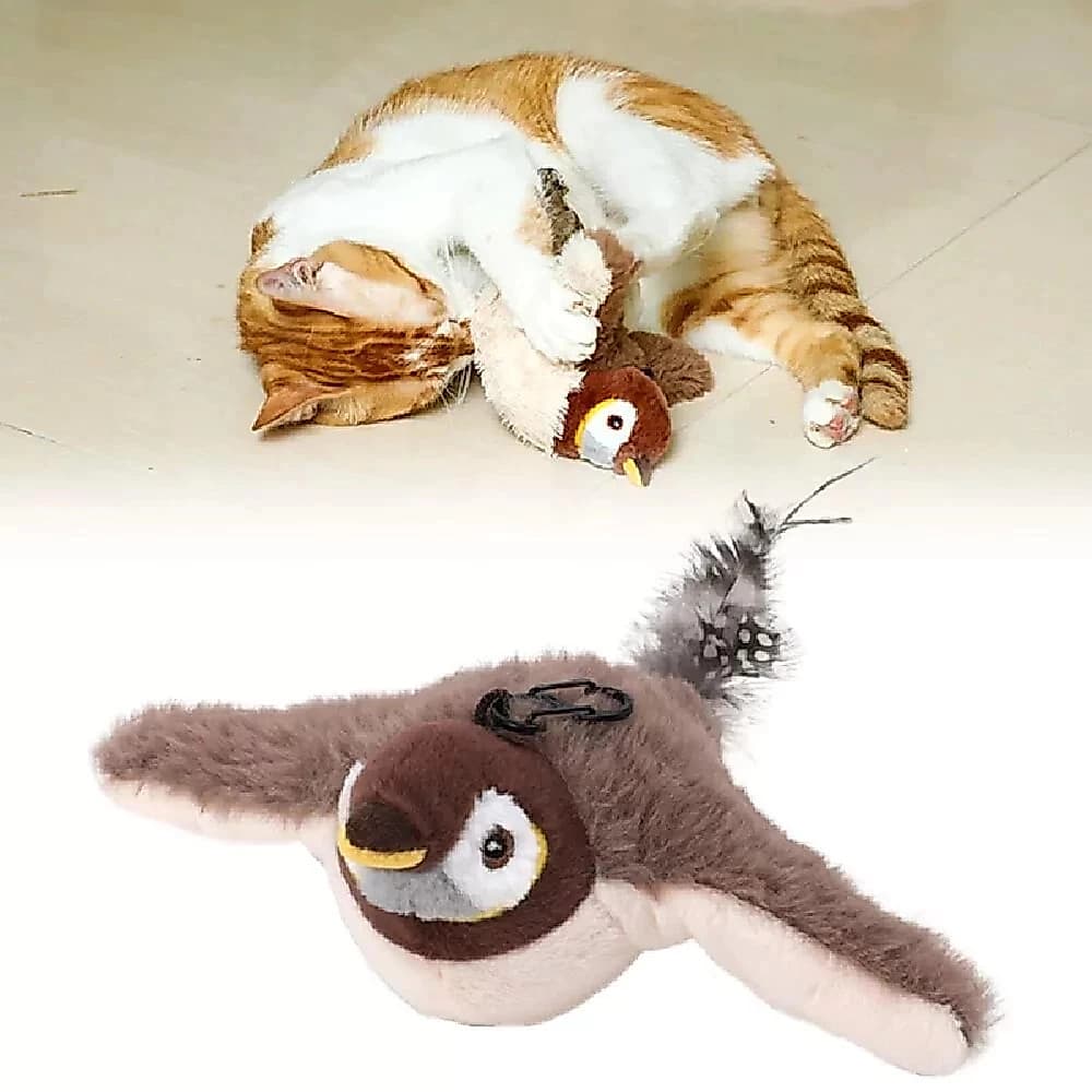 Pássaro de Brinquedo Para Gatos Interativo Simulador Recarregável USB Ativação por Toque Catnip