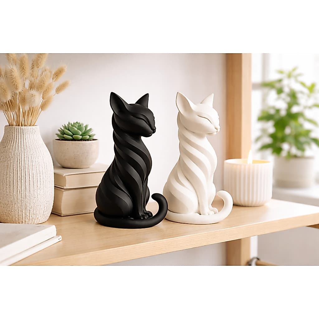 Escultura 2 Gatos Decorativo Minimalista moderno Preto e Branco – Elegância para sua Decoração