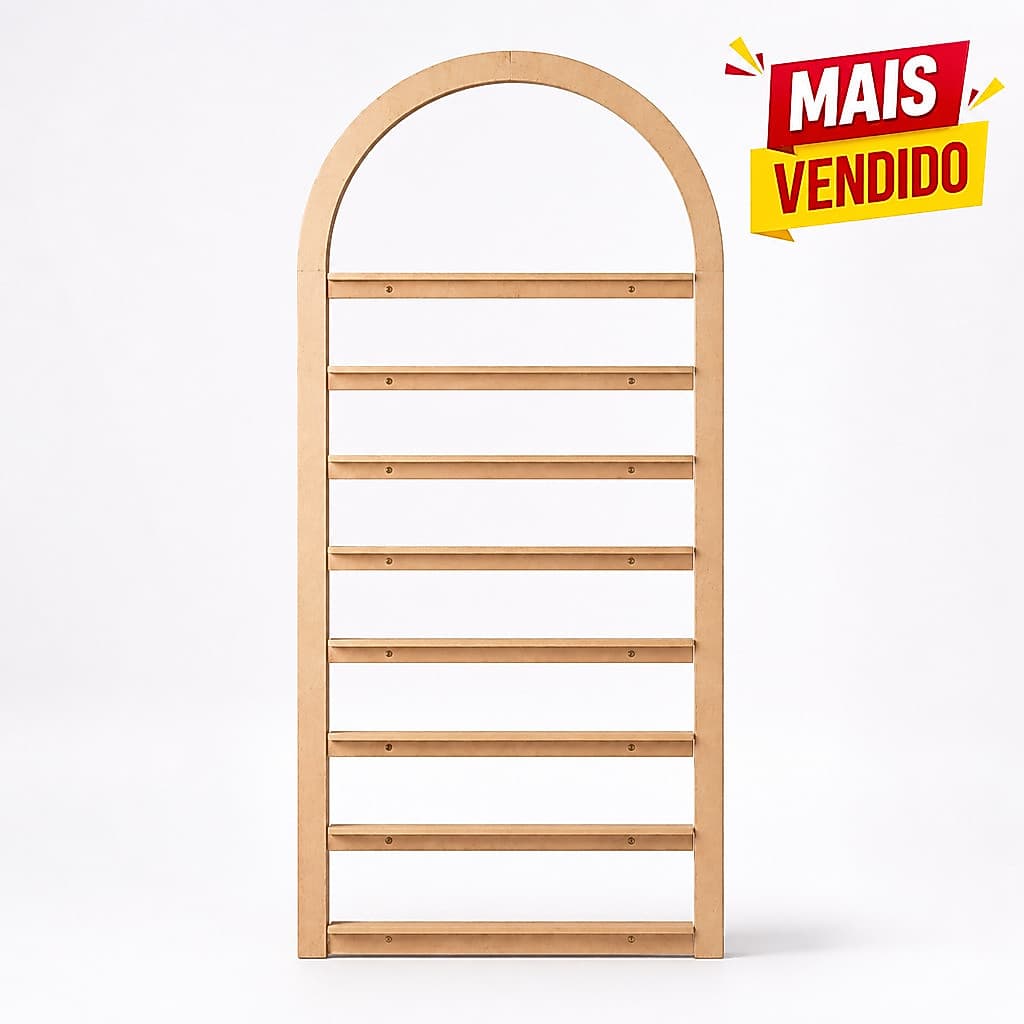 Expositor Porta Esmaltes em MDF com Arco 9 Prateleiras para Uso Profissional