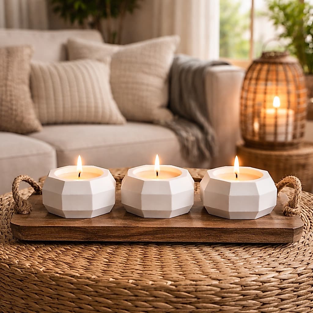Conjunto 3 Velas Aromáticas Artesanal + Vaso Decorativo Para Plantas Artificiais Presente Lembrancinha