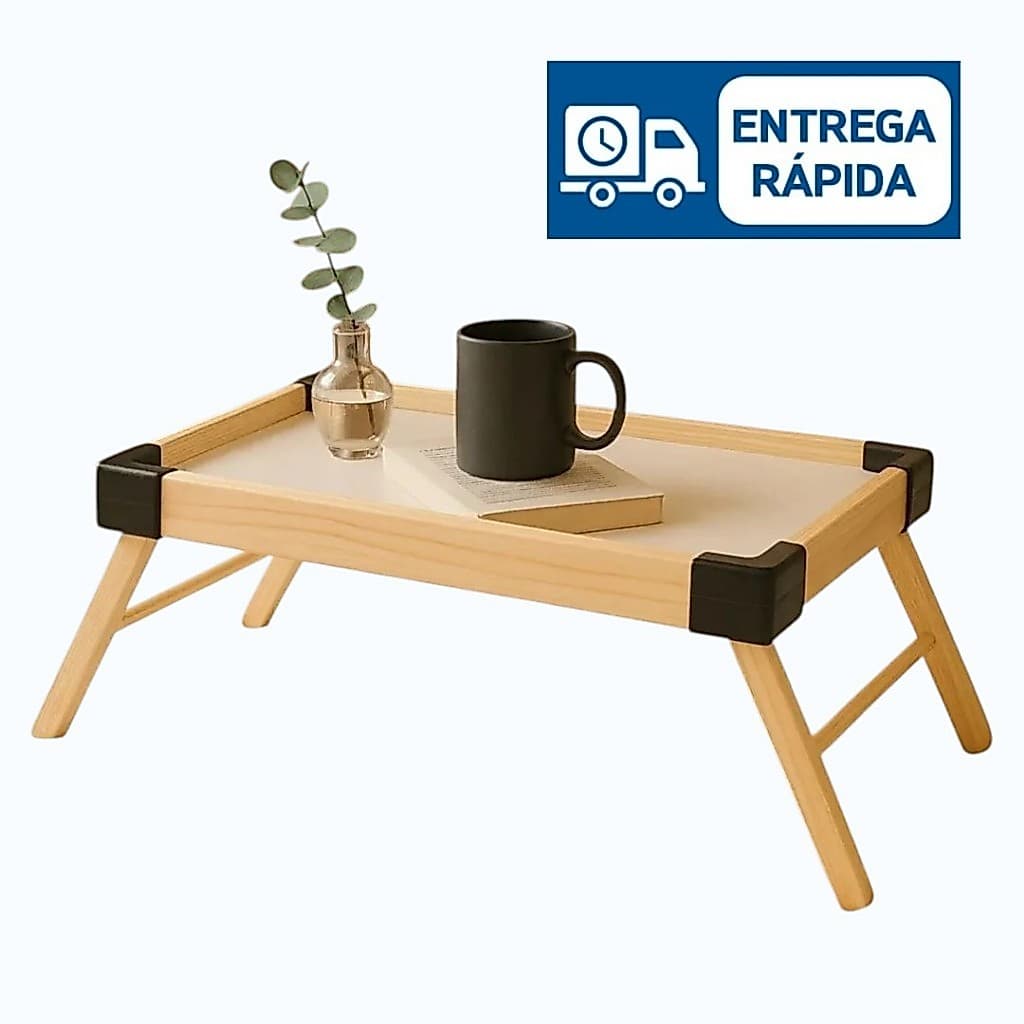 Bandeja Portátil Dobrável Madeira |  Serve Café da Manhã | Suporte Para Notebook Tablet e Leitura | Com Pé
