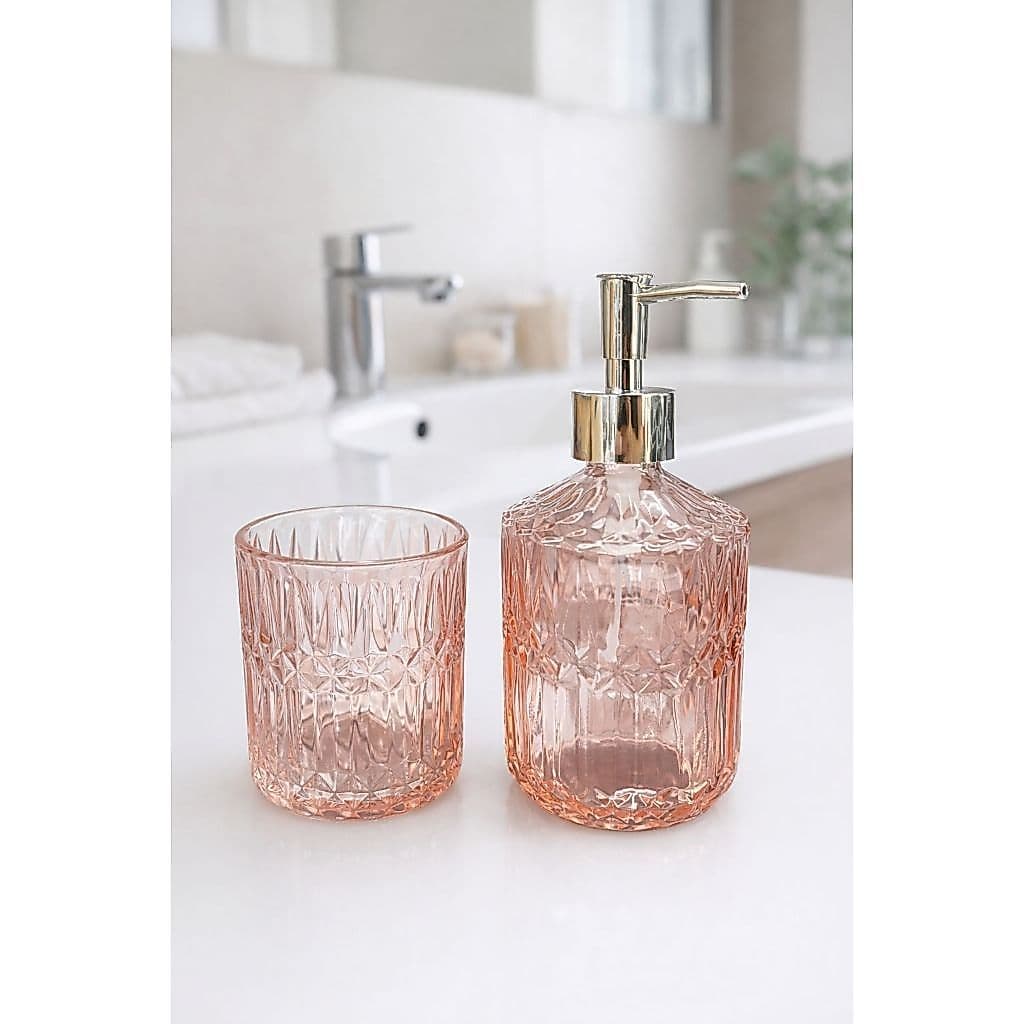 Kit para Banheiro com 2 Peças em Vidro – Elegância e Sofisticação - Rosa
