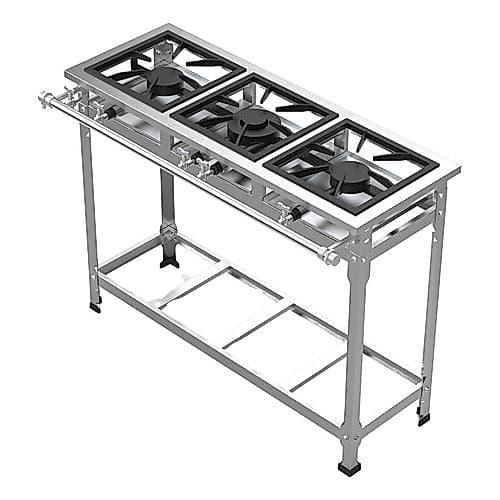 Fogão Inox 3 Bocas Duralínea Baixa Pressão 1 queimador duplo 2 queimador simples