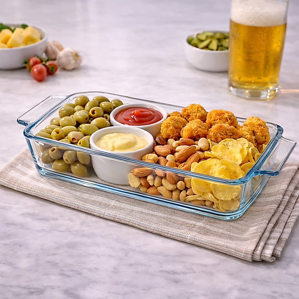 Travessa de Vidro Retangular Noora – Petisqueira, Saladeira e Molhos | Ideal para Mesa Posta – 23x10