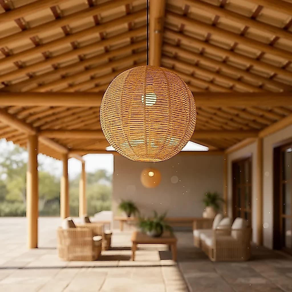 Lustre Pendente Luminaria Fibra Natural Globo Grande 45cm