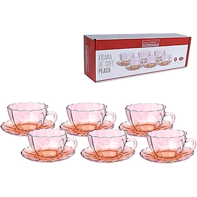 Jogo de xícara de vidro rosa de café peach dupla cor design elegante para cozinha kit conjunto xícaras pétala flor pink