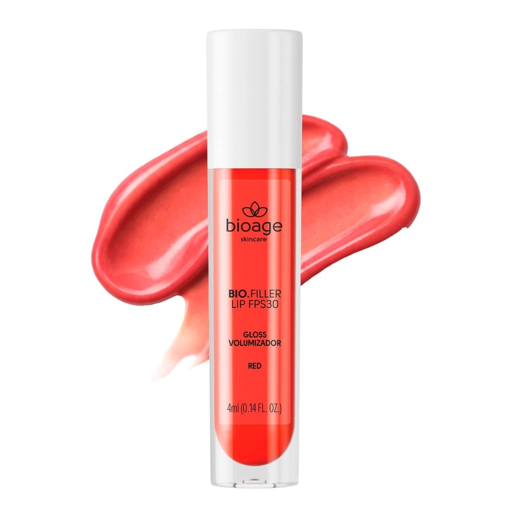 Gloss Labial Bioage Bio-Filler Lip FPS 30 Red - Tratamento Facial Volumizador e Protetor Hidratante Labial