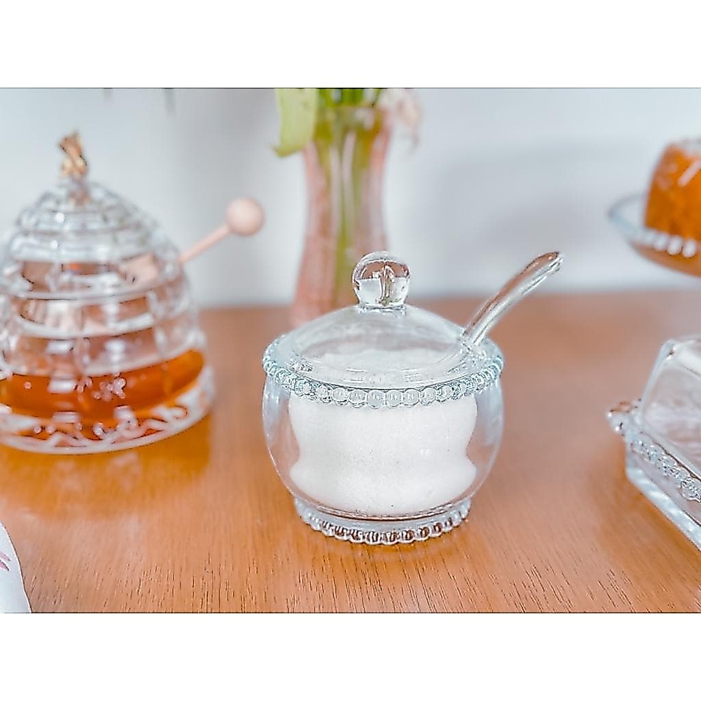 Açucareiro Porta Açucar Cristal com Colher Bolinhas Pearl Wolff