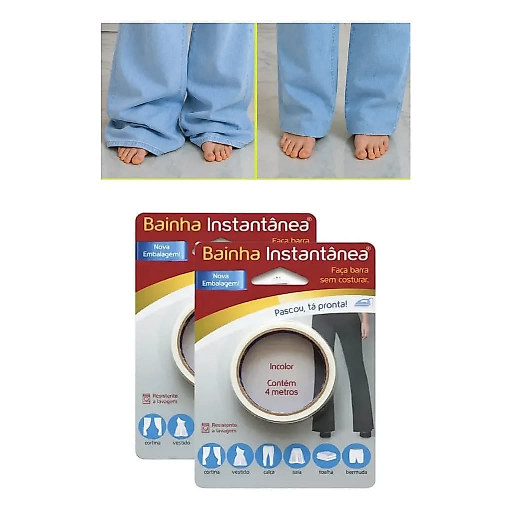 2 Bainha Instantânea Termocolante Barra Calça Jeans Ferro