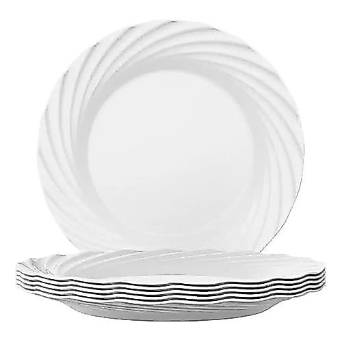 Jogo Pratos Raso Jasmim Opaline Branco Vidro Nadir Kit 6 Unidades Branco Liso