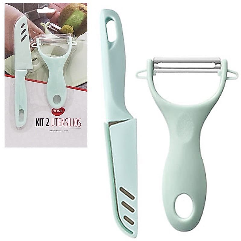 Descascador De Legumes E Frutas + Faca - Lamina Inox Cabo Plástico Casa Cozinha - Produto Premium - Envio Imediato
