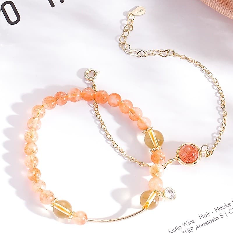 Pulseira de cristal de morango dourado feminino simples citrino sorte fortuna transferência grânulo pulseira presente pa