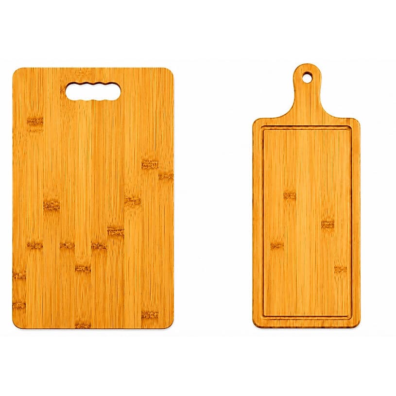 Kit 2 Tábuas de Madeira Bambu Cozinha Churrasco 40x24cm e 37x15cm