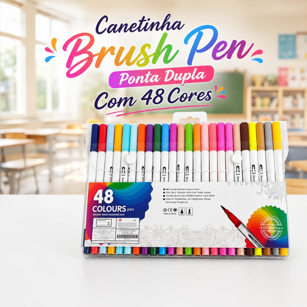 Canetinha Brush Pen Ponta Dupla C/48 Cores Colours Pen