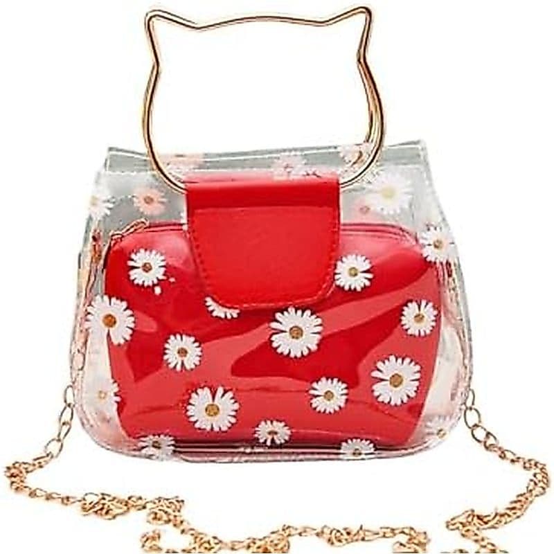 Mochila Daisy , Versátil Com Alça & amp ; Corrente De Metal-Bolsa Combinada Transparente , Fofa , Kawaii (Verde)