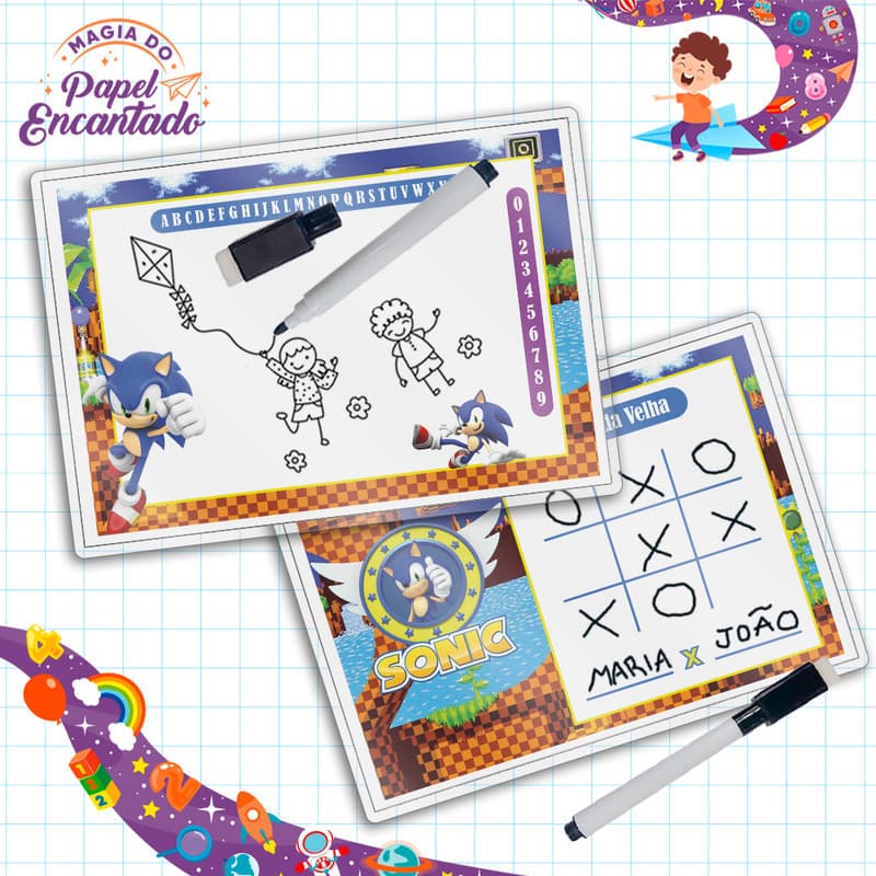 10,20,30, UNIDADES Lembrancinhas Lousa Magica Festa Infantil Sonic Menino ou Menina Envio JÀ