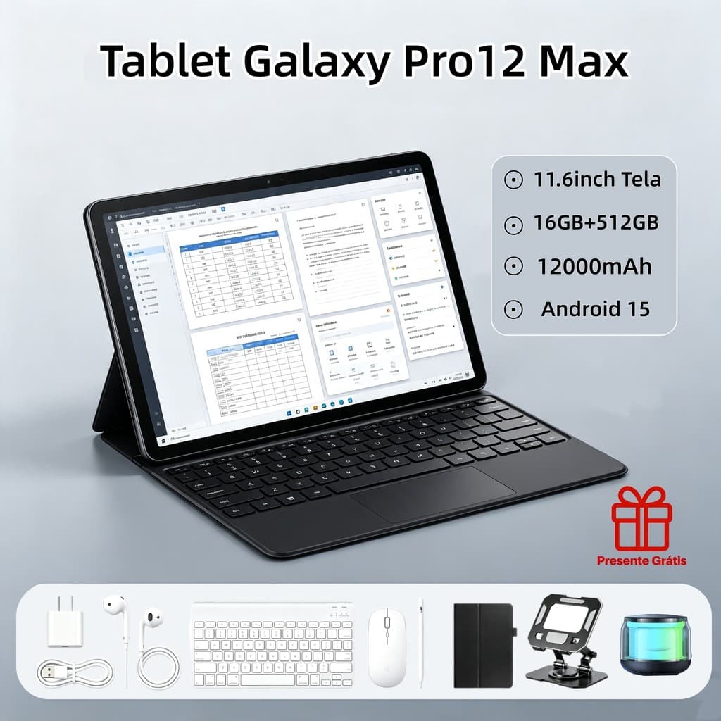 Tablet Galaxy Pro12 Max 11,6 polegadas HD 16 GB + 512 GB 8.800 mAh Bluetooth e Wi-Fi – Desconto por tempo limitado