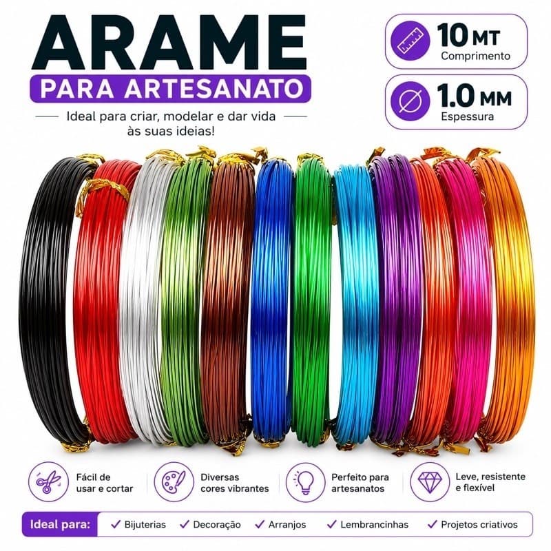 Arame Colorido para Artesanato 10 Metros - Fio metal