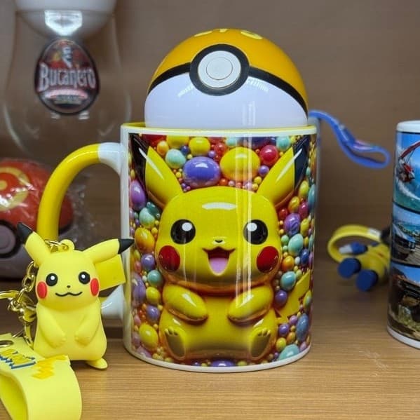 caneca Pikachu Pokémon+chaveiro+pokebola
