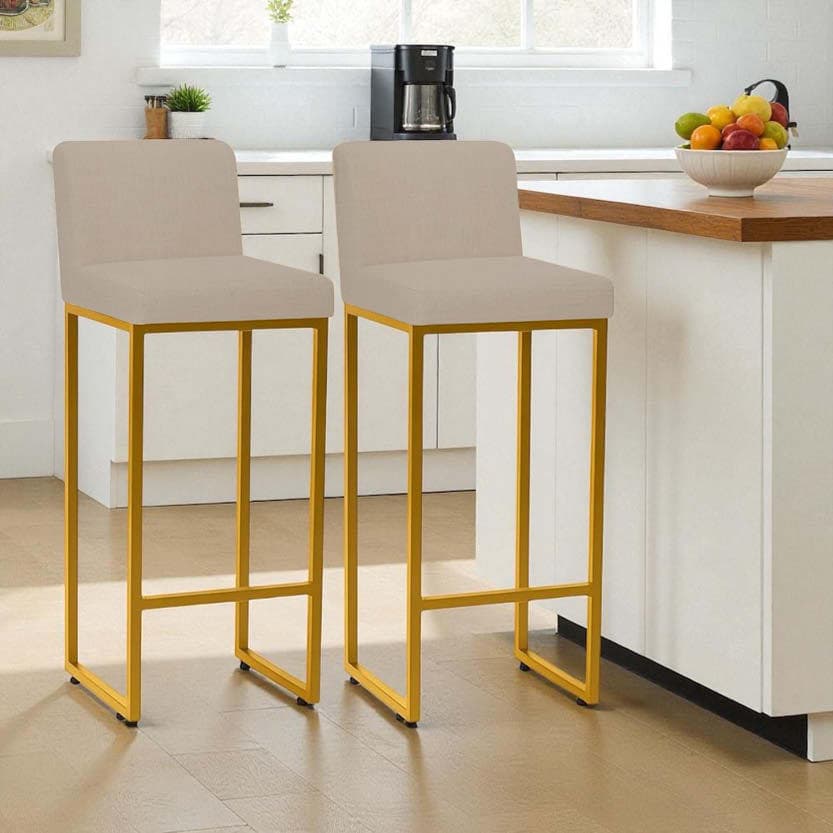 Kit 2 Banquetas Andy Moderna Ferro Bronze Estofado Suede Bege