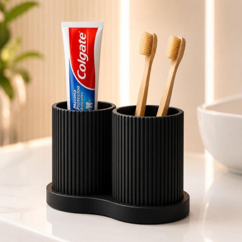 Porta Escovas de Dentes Duplo Organizador Banheiro Suporte para Escova e Pasta