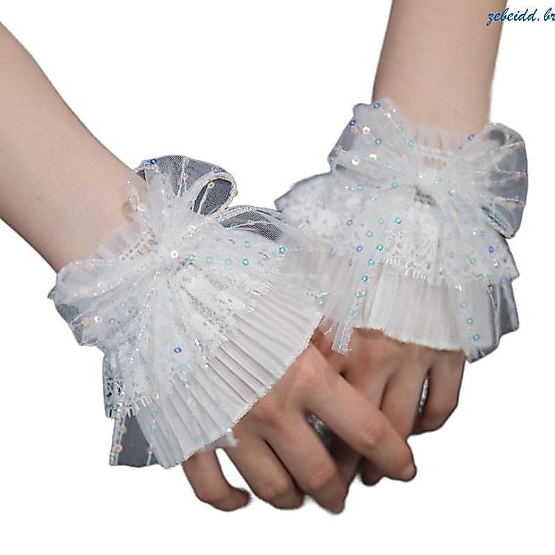 zebeidd Punhos Destacáveis com Lantejoulas Elegante Pulseira Brilhante Suéter Transparente com Laço Plissado GICE