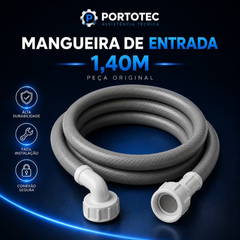 Mangueira Entrada Água Máquina de Lavar 1,40m Universal Electrolux Brastemp Rosca Fina
