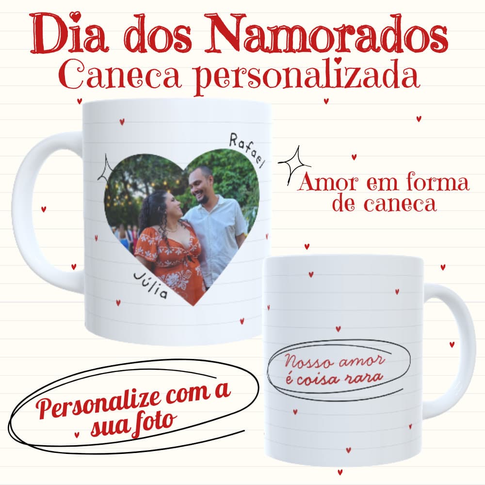 Caneca Personalizada Presente Aniversário de Namoro, Casamento, Bodas 325ml | Romântica, Delicada
