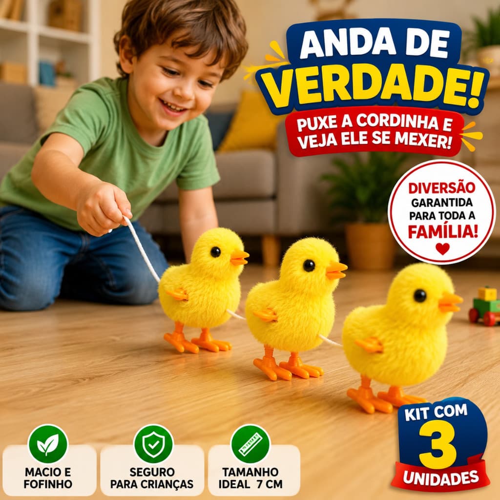 Kit Com Pintinhos Amarelinho Divertido De Pelucia A Corda Infantil