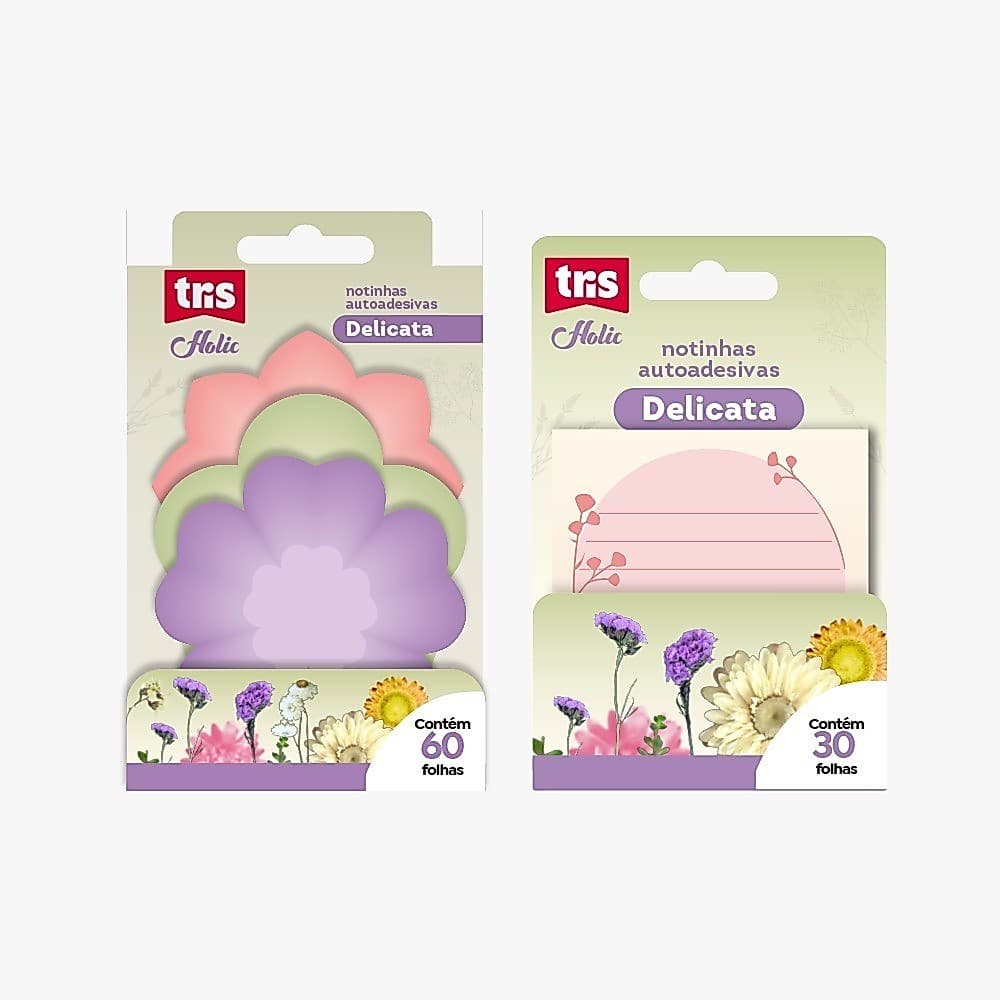 Kit Bloco de Notas Autoadesivo Floral Criativo para Anotações - Bloco Adesivo Pautado - Papelaria Fofa