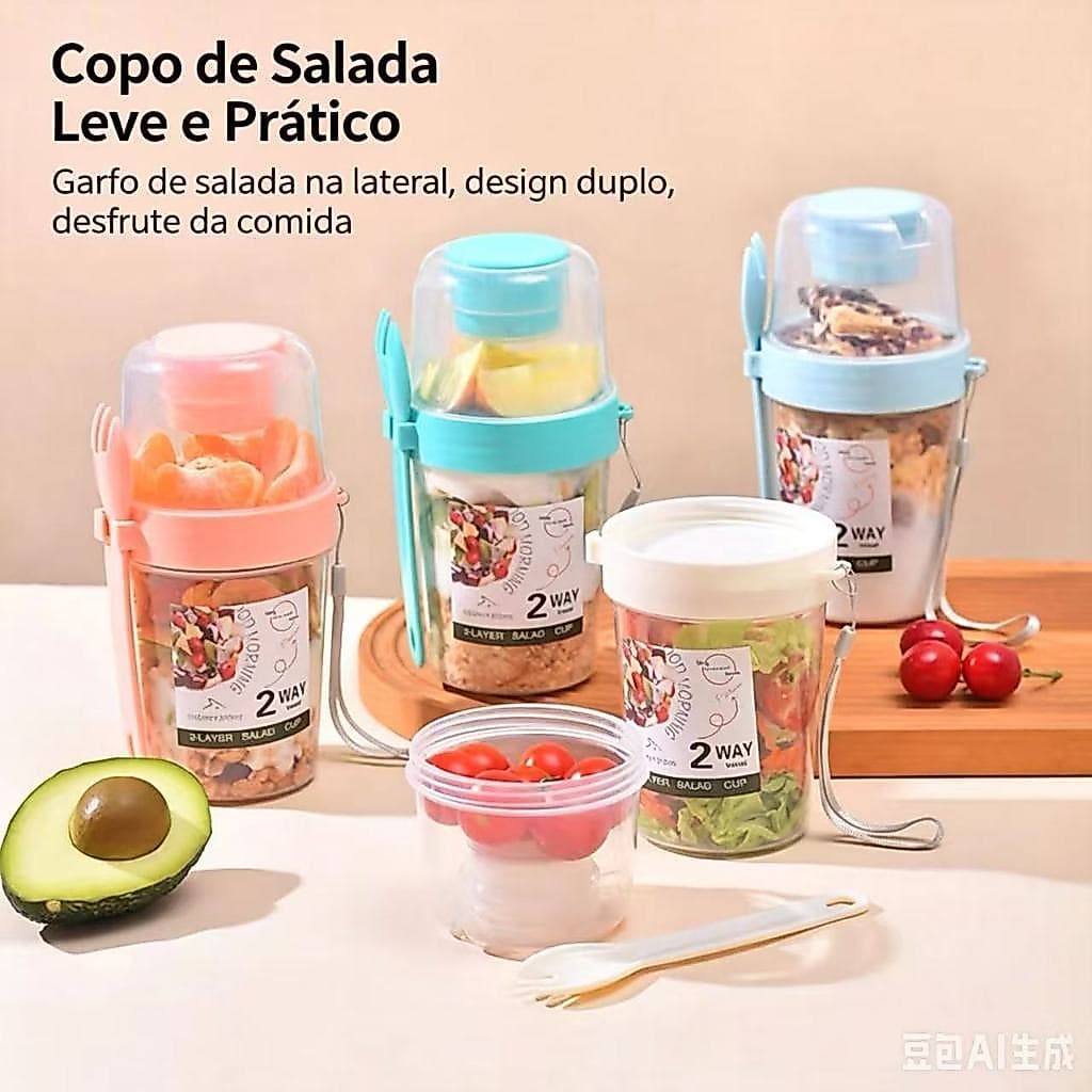 Copo Para Salada De Dupla Camada Caixa Plástica Portátil Multiuso Selada Frutas