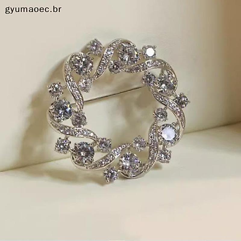 [GYU] Moda Prata Strass Redondo Grinalda Broches Para Roupas Femininas Casaco Jóias Acessórios Presente BR