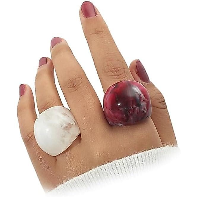 Conjunto de 2 Anéis de Resina Grossa para Mulheres, Anéis de Dedo Grandes e Delicados Estilo Y2K, Anéis de Unha em Acríl