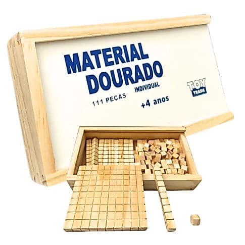 Material Dourado com 111 Peças em Madeira – Toy Trade Apoio ao Ensino de Matemática Base 10